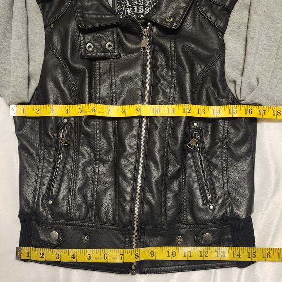 Last Kiss Faux Leather Sweatshirt Hoodie Moto Jacket, Medium - Picture 8 of 9